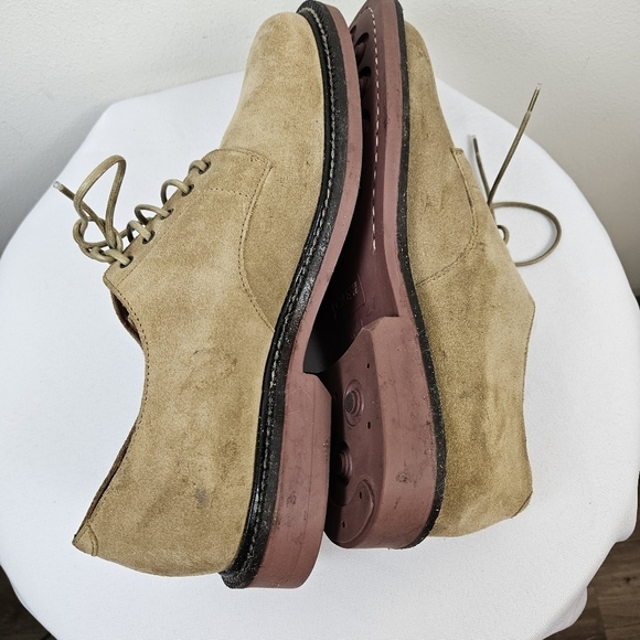 J. Crew Mens Kenton Suede Bucks 9 Cream Red Soles Oxford Shoes Lace Up - Picture 11 of 13